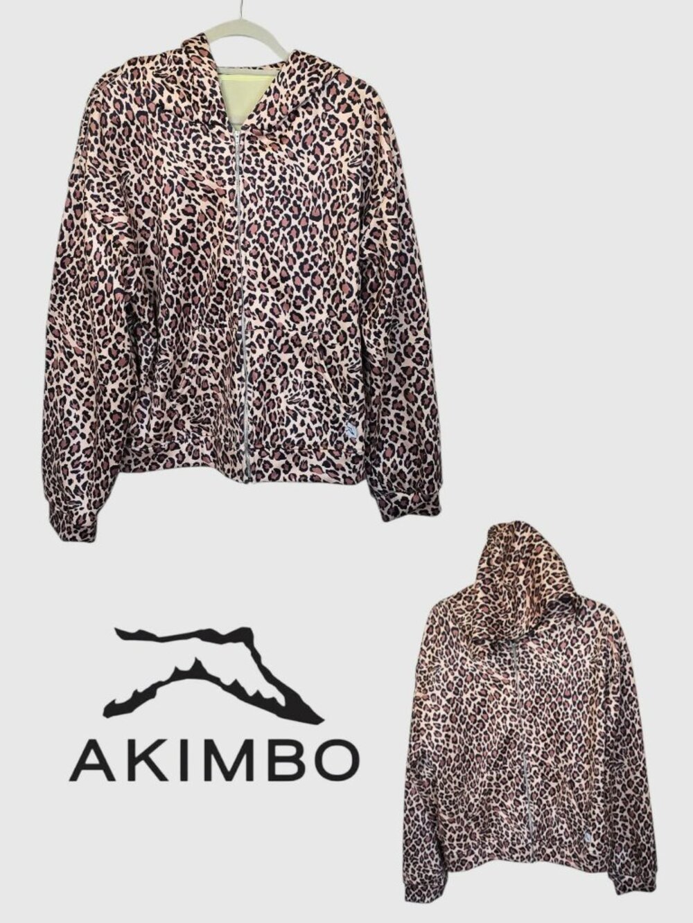 AKIMBO Leopard Print Zip Up Hoodie Sweatshirt Womens Large